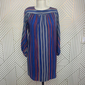 Sea New York Blue Gray Button Back Striped Silk Dress Size US 2